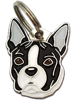 Boston terrier preto e branco <br> (placa de identificação para cães, Gravado incluído)